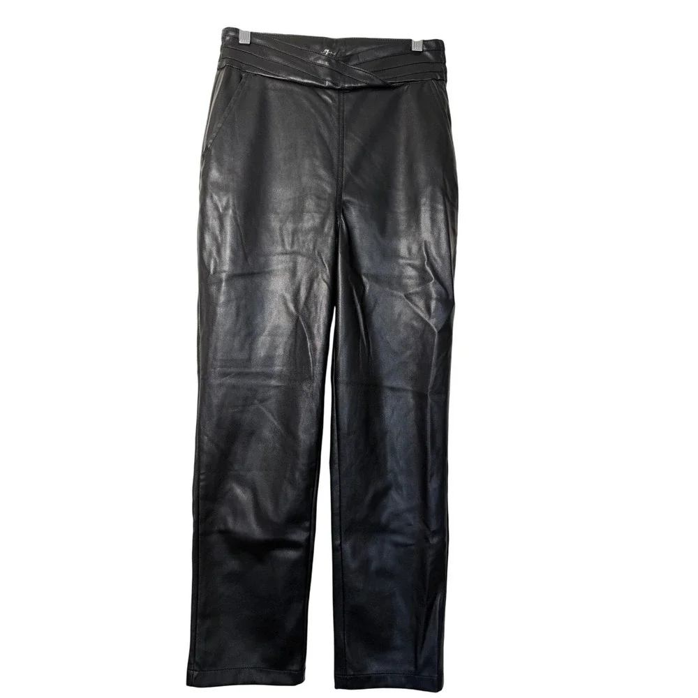 7 For All Mankind Faux Leather Pants Black Pleated Waist Womens‎ Size S
